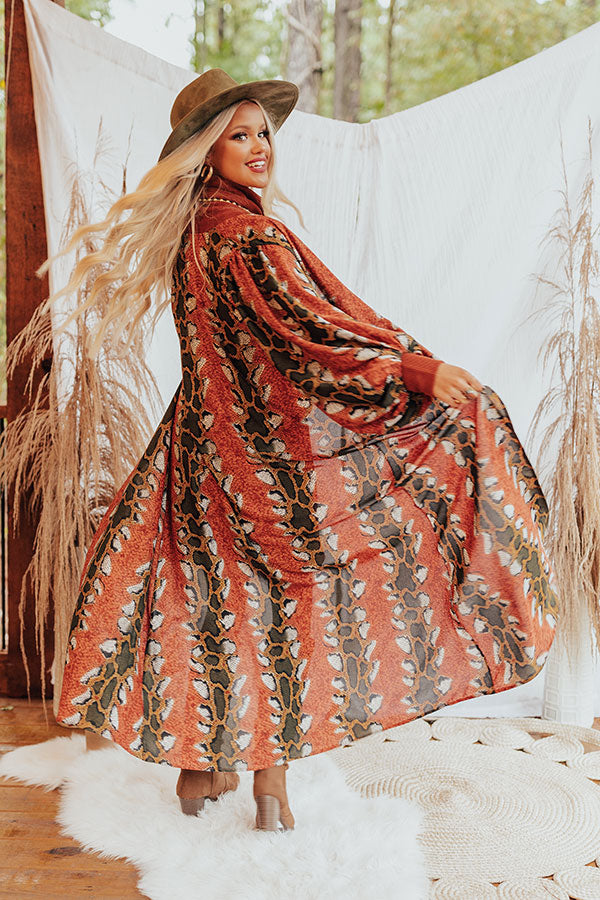 Bombshell Material Snake Print Duster in Rust-Beginning Fashion