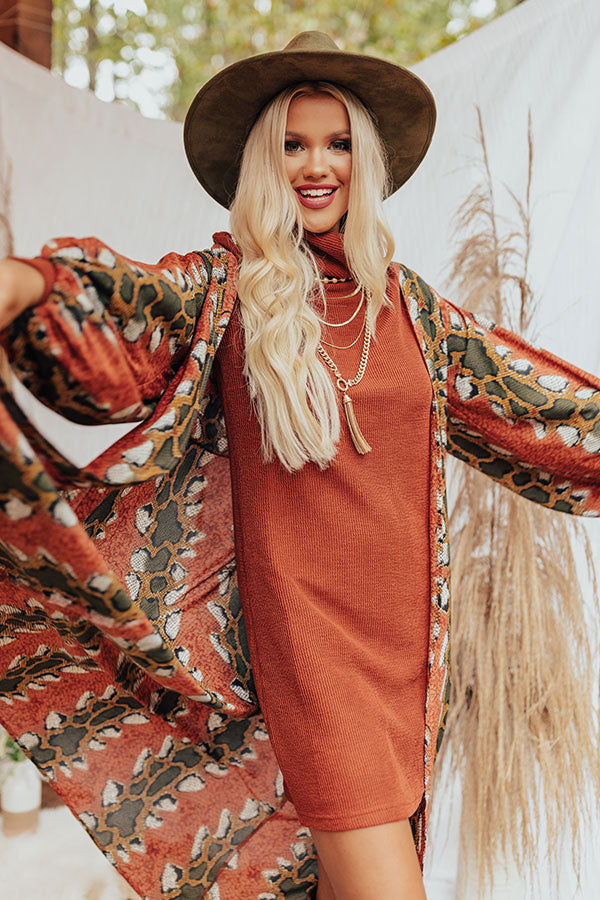 Bombshell Material Snake Print Duster in Rust-Beginning Fashion