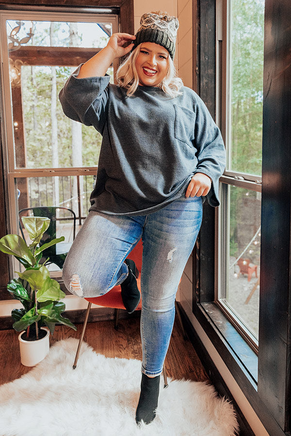 Cabin Life Sweatshirt In Dark Slate   Curves-Beginning Fashion