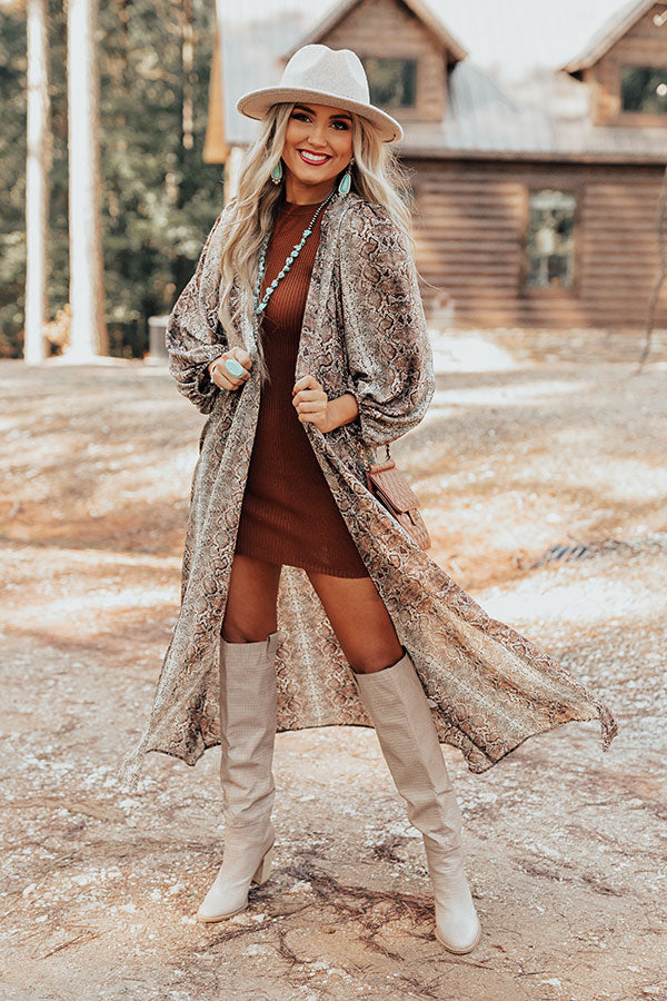 Bombshell Material Snake Print Duster in Brown-Beginning Fashion