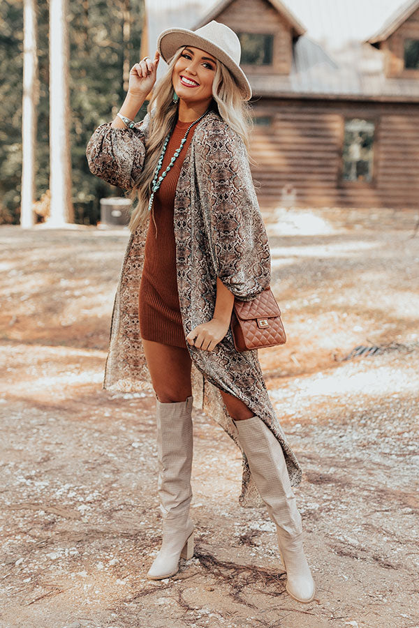 Bombshell Material Snake Print Duster in Brown-Beginning Fashion