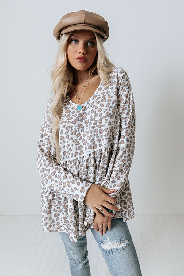 Cappuccino Cutie Leopard Shift Top in White-Beginning Fashion