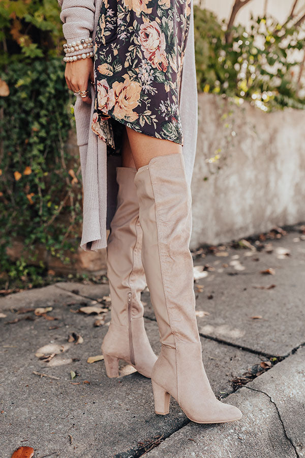 Canyons Over The Knee Faux Suede Boot in Taupe-Beginning Fashion