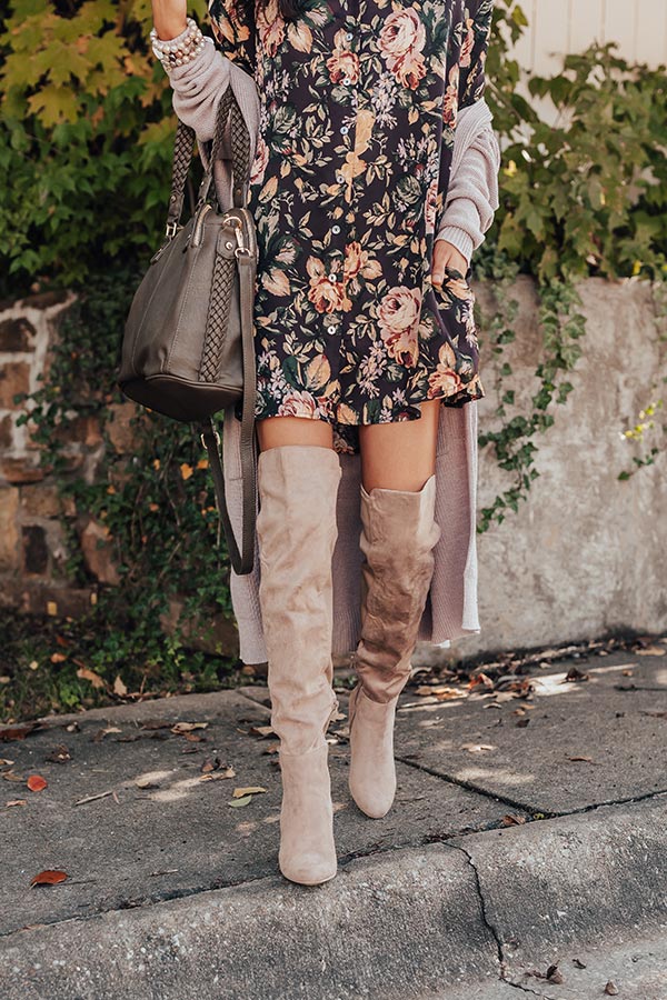 Canyons Over The Knee Faux Suede Boot in Taupe-Beginning Fashion