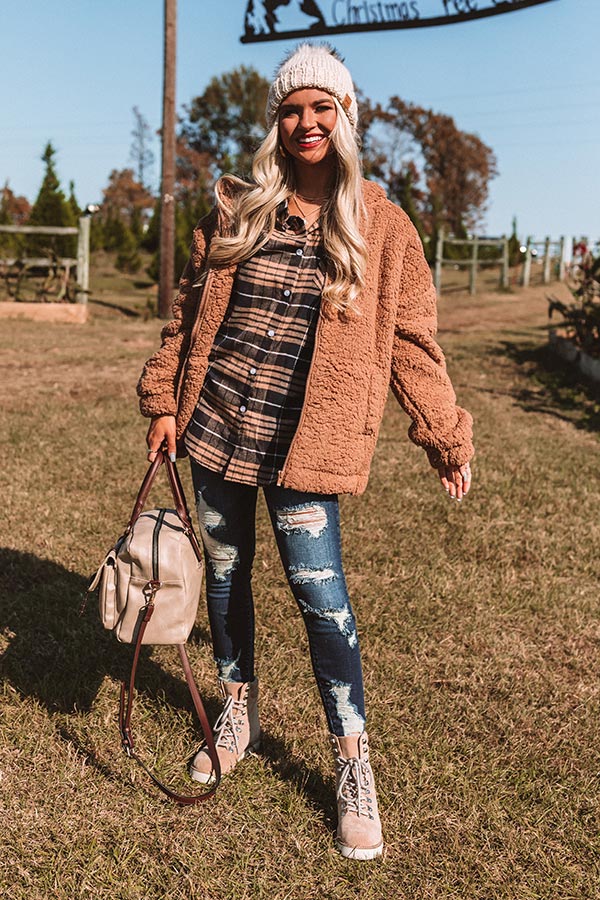 Brulee Babe Flannel Top In Camel-Beginning Fashion