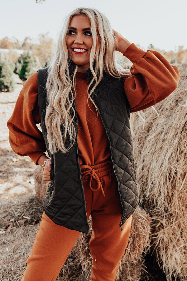 Big Bear Lake Quilted Vest in Dark Olive-Beginning Fashion