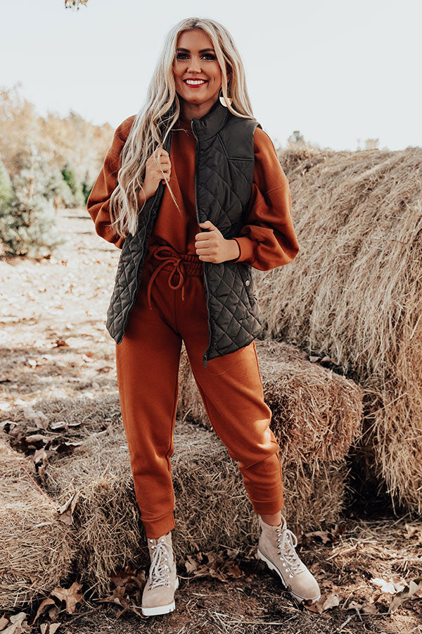 Big Bear Lake Quilted Vest in Dark Olive-Beginning Fashion