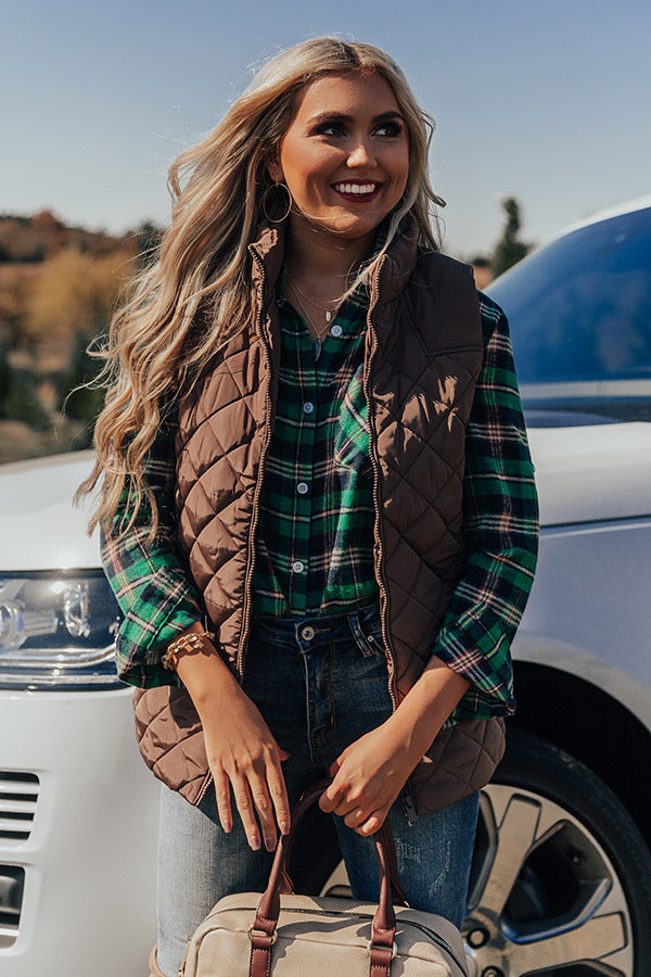 Big Bear Lake Quilted Vest in Mocha-Beginning Fashion