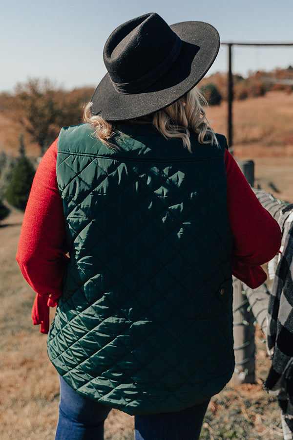 Big Bear Lake Quilted Vest in Hunter Green   Curves-Beginning Fashion