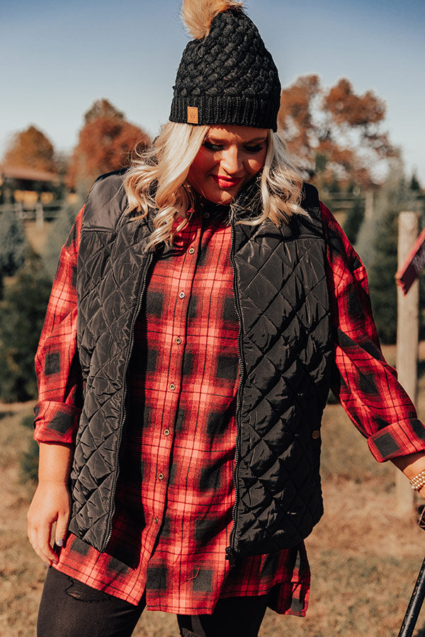 Big Bear Lake Quilted Vest in Black Curves-Beginning Fashion