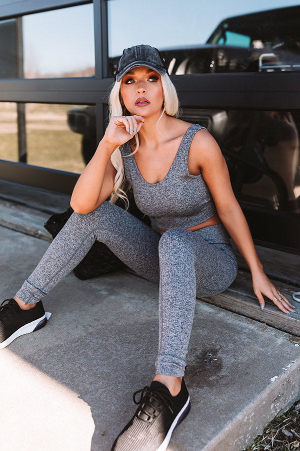 Barre Bombshell Ribbed Sports Bra in Grey-Beginning Fashion