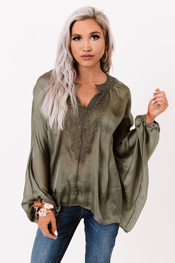 Brilliantly Beaming Beaded Top in Olive-Beginning Fashion