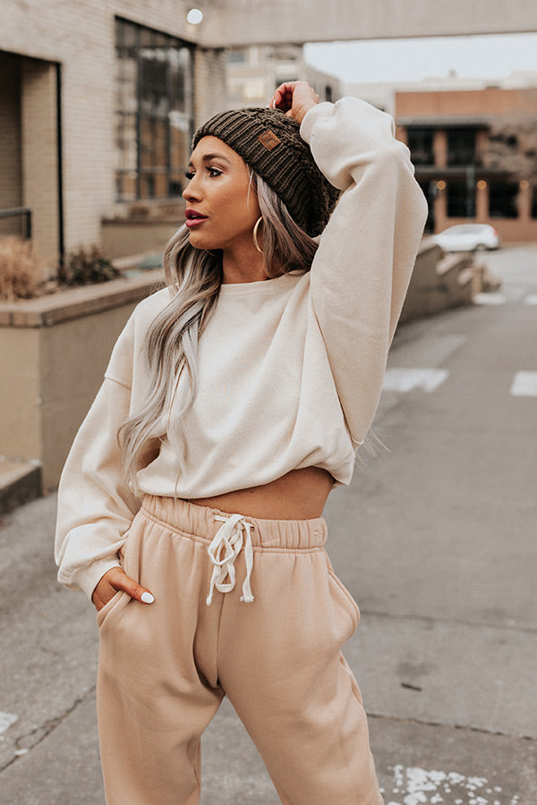 Extra Miles Sweatshirt In Light Beige-Beginning Fashion