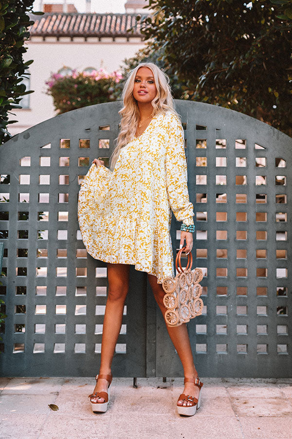Fresh Friendship Floral Shift Dress in Golden Honey-Beginning Fashion