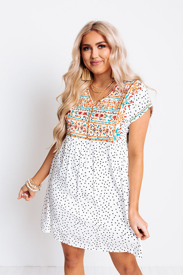 Brag About It Embroidered Shift Dress in White-Beginning Fashion