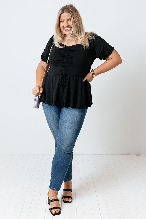 Heavenly Flow Ruched Top In Black Curves-Beginning Fashion