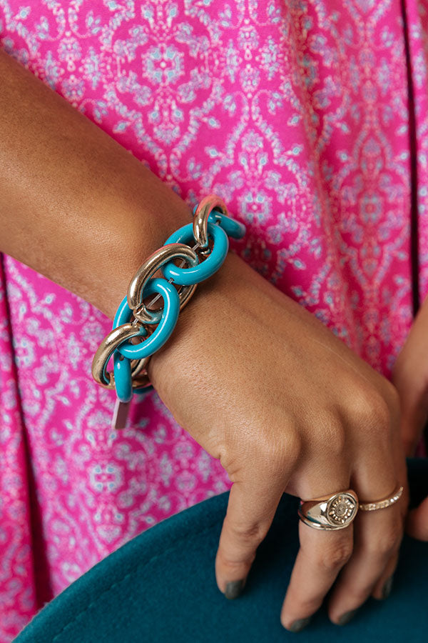 Chic On Command Link Bracelet In Turquoise-Beginning Fashion
