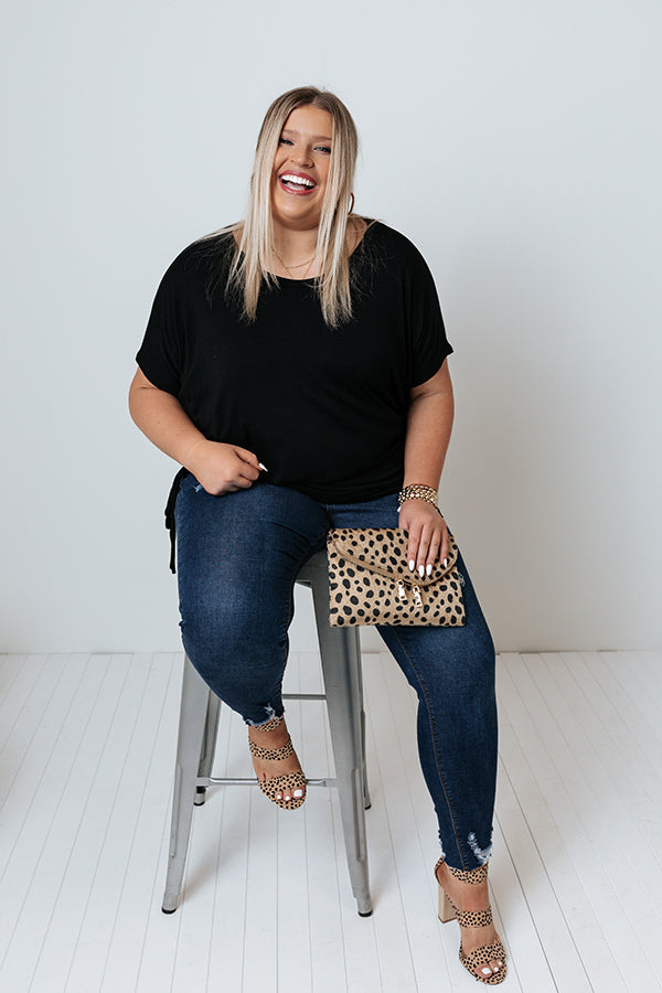 Happy Mindset Ruched Side Tee In Black Curves-Beginning Fashion