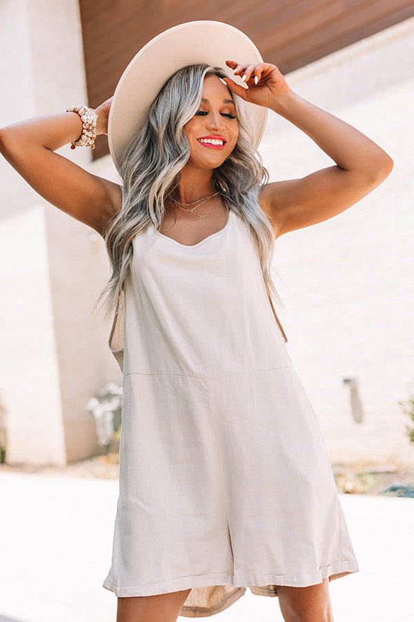 Backyard Luxury Linen Romper In Stone-Beginning Fashion