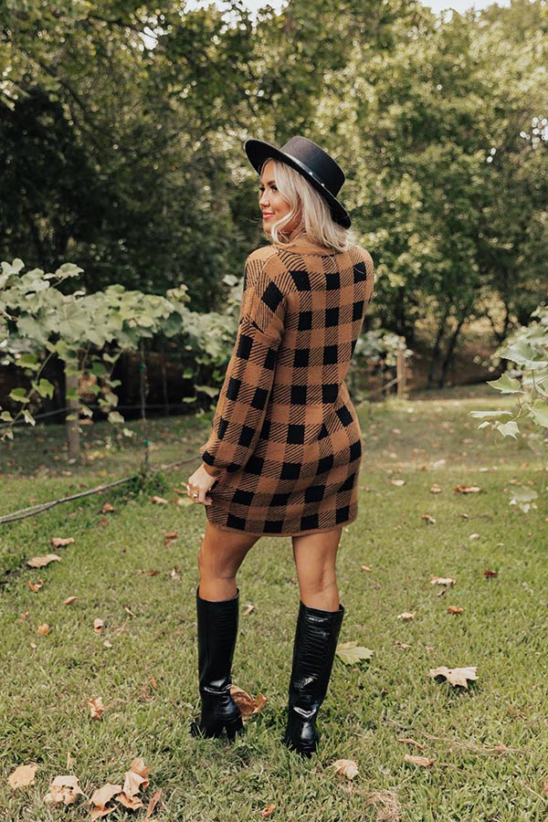 Fall Transition Plaid Sweater Dress In Camel-Beginning Fashion