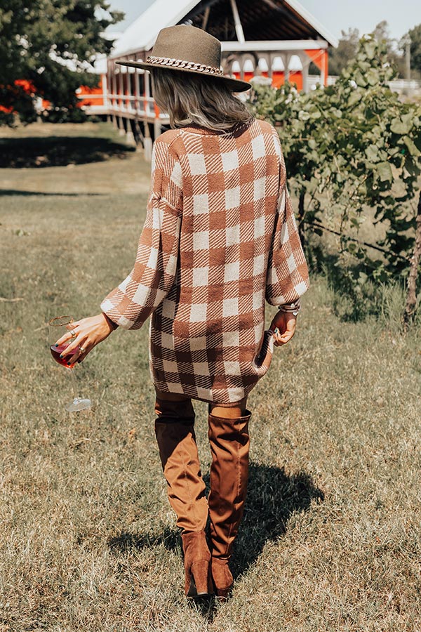 Fall Transition Plaid Sweater Dress In Mocha-Beginning Fashion