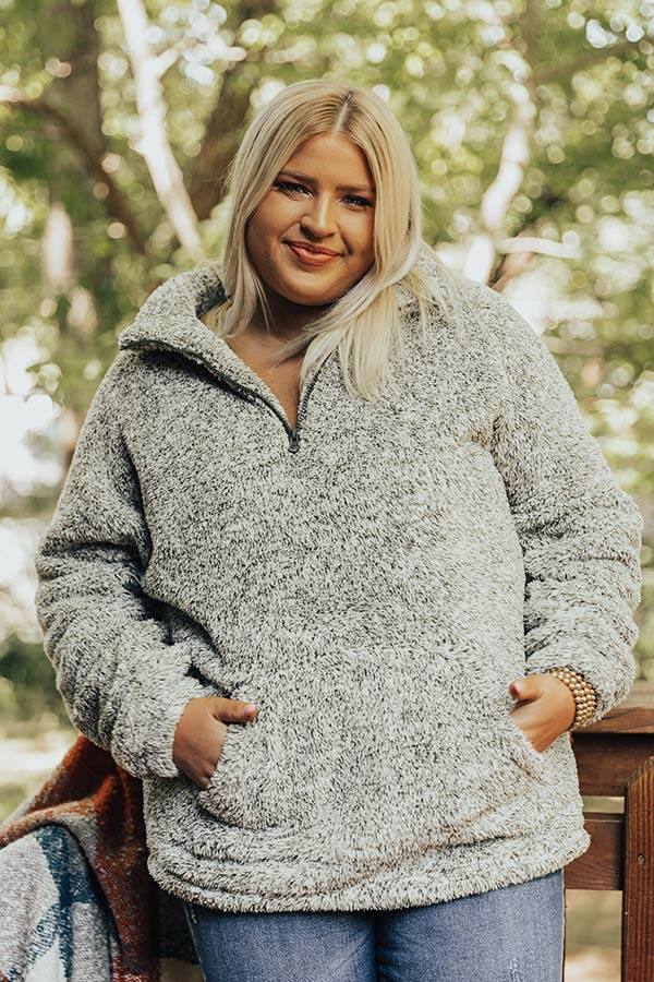 Fireside Crackle Sherpa Pullover In Olive Curves-Beginning Fashion