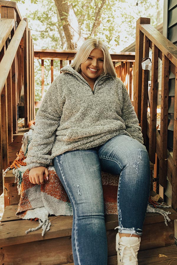 Fireside Crackle Sherpa Pullover In Olive Curves-Beginning Fashion