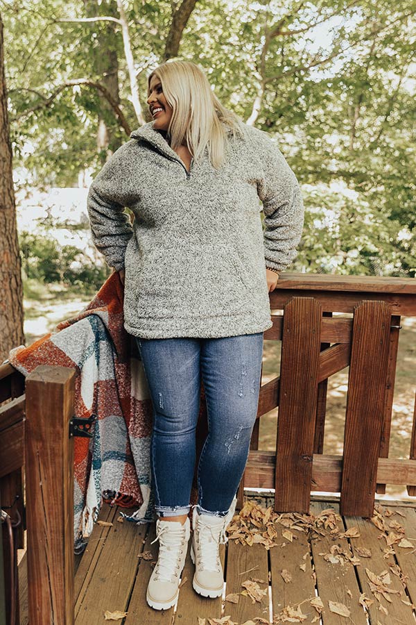Fireside Crackle Sherpa Pullover In Olive Curves-Beginning Fashion