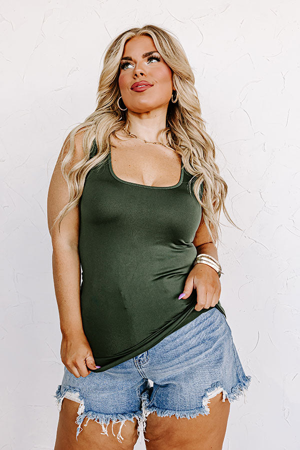 Basic Instincts Seamless Tank In Hunter Green Curves-Beginning Fashion
