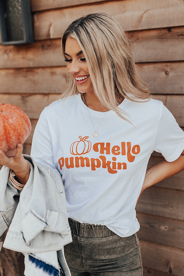 Hello Pumpkin Graphic Tee In White-Beginning Fashion