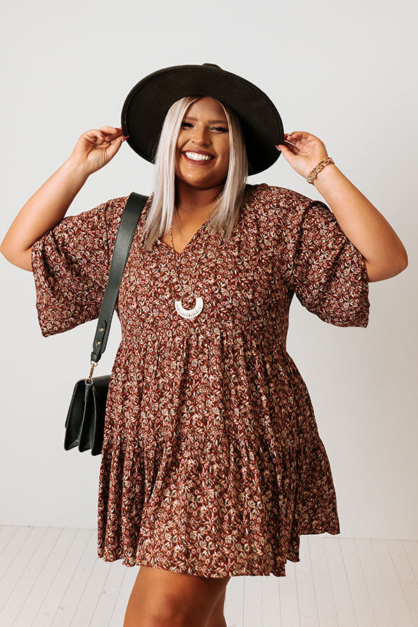 Boho In Soho Floral Shift Dress in Rust Curves-Beginning Fashion