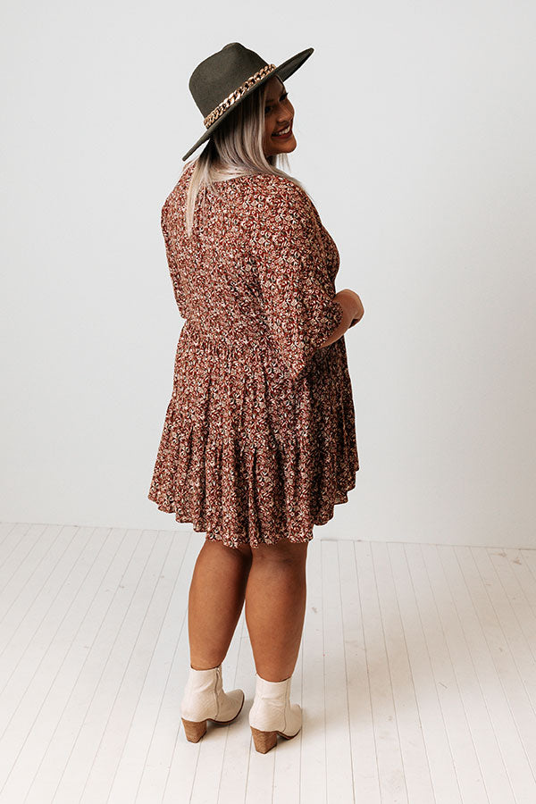 Boho In Soho Floral Shift Dress in Rust Curves-Beginning Fashion
