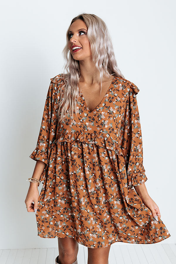 Downtown Dallas Floral Dress in Dark Camel-Beginning Fashion