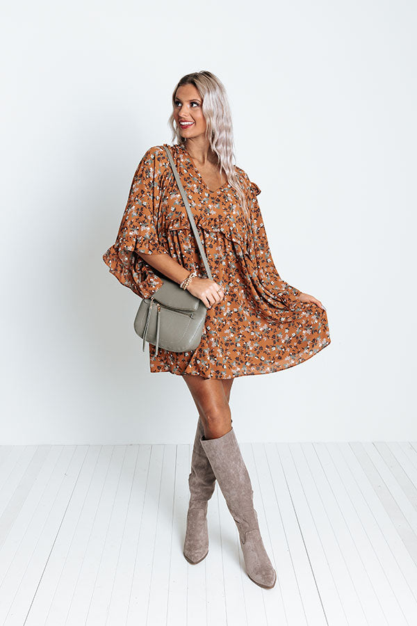 Downtown Dallas Floral Dress in Dark Camel-Beginning Fashion