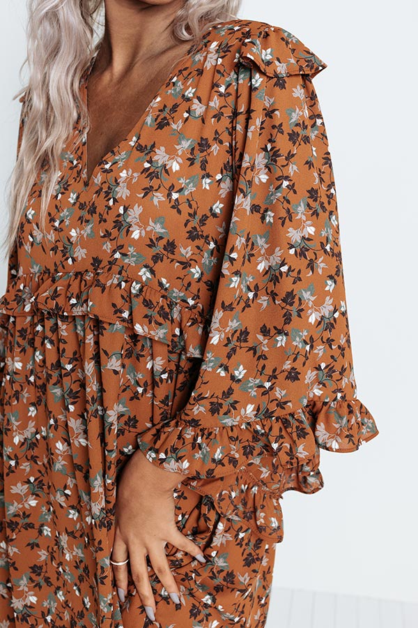 Downtown Dallas Floral Dress in Dark Camel-Beginning Fashion