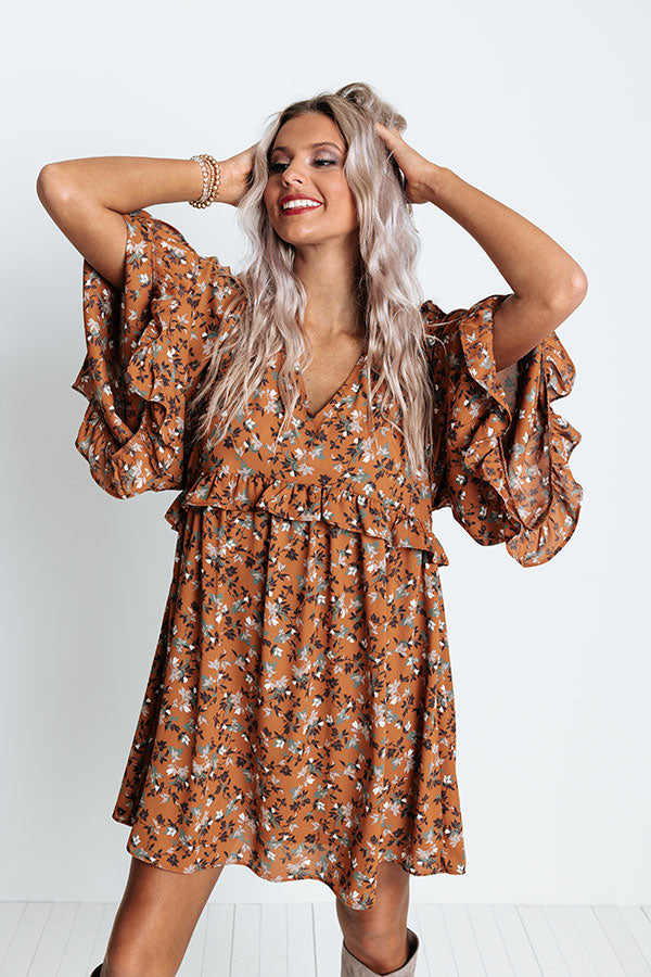 Downtown Dallas Floral Dress in Dark Camel-Beginning Fashion
