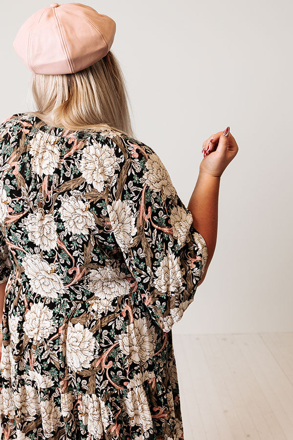 Boho In Soho Floral Shift Dress in Black Curves-Beginning Fashion