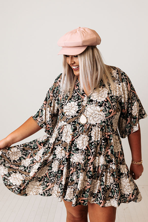 Boho In Soho Floral Shift Dress in Black Curves-Beginning Fashion