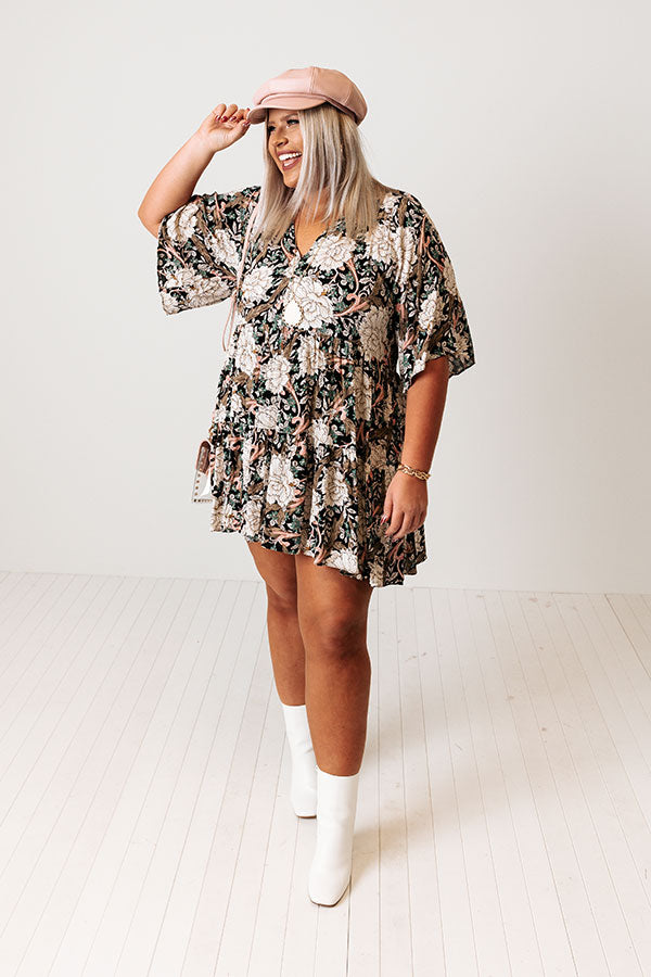 Boho In Soho Floral Shift Dress in Black Curves-Beginning Fashion