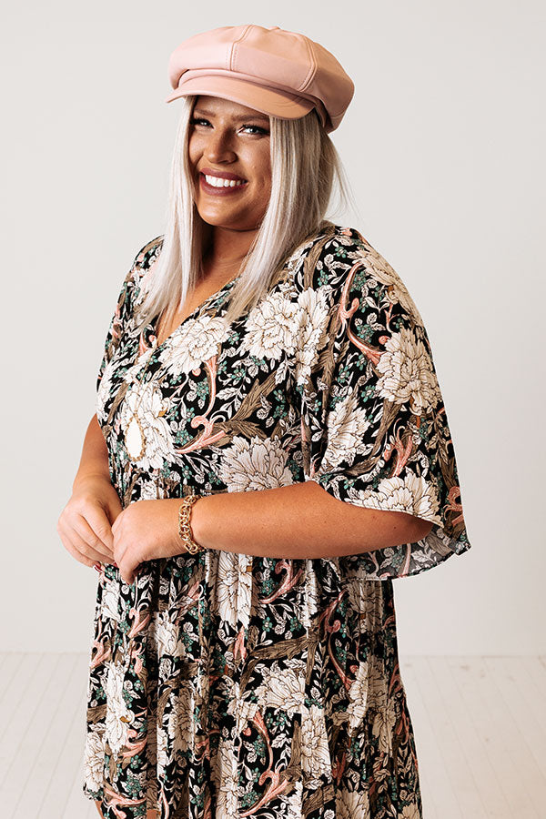 Boho In Soho Floral Shift Dress in Black Curves-Beginning Fashion