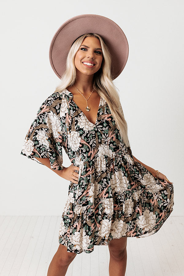 Boho In Soho Floral Shift Dress in Black-Beginning Fashion