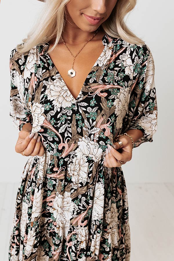 Boho In Soho Floral Shift Dress in Black-Beginning Fashion