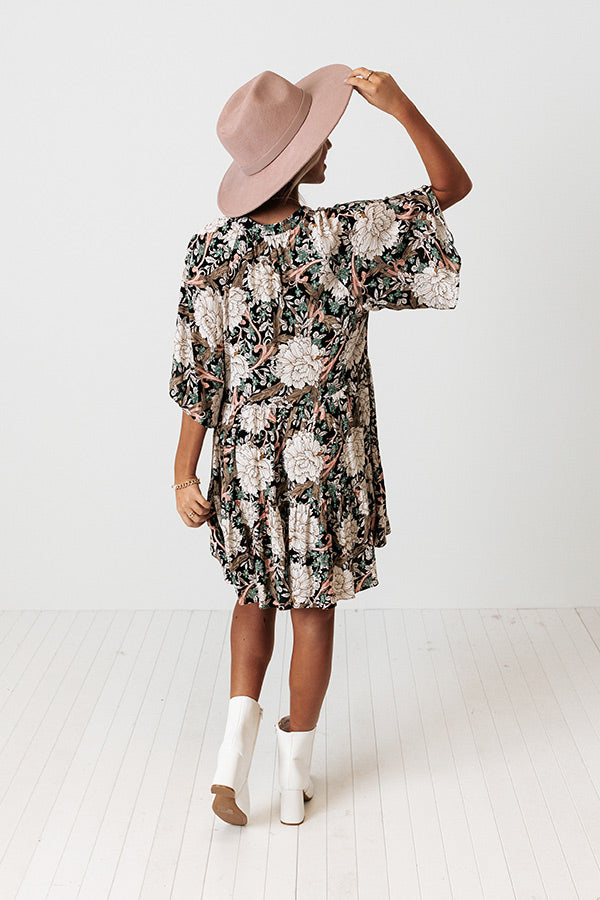 Boho In Soho Floral Shift Dress in Black-Beginning Fashion
