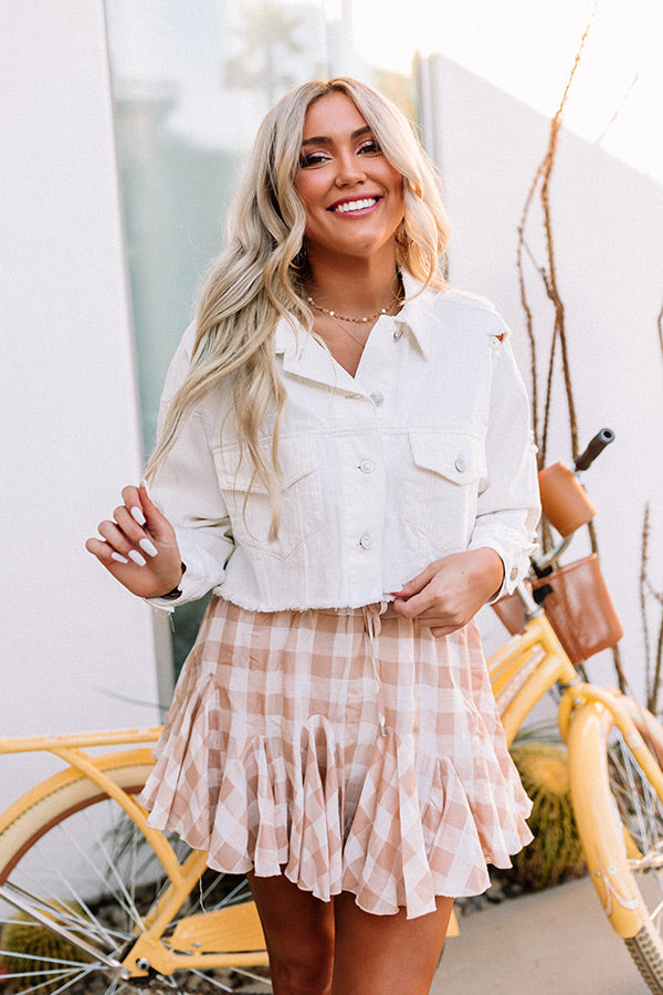 Famous Forever Distressed Denim Jacket In White-Beginning Fashion