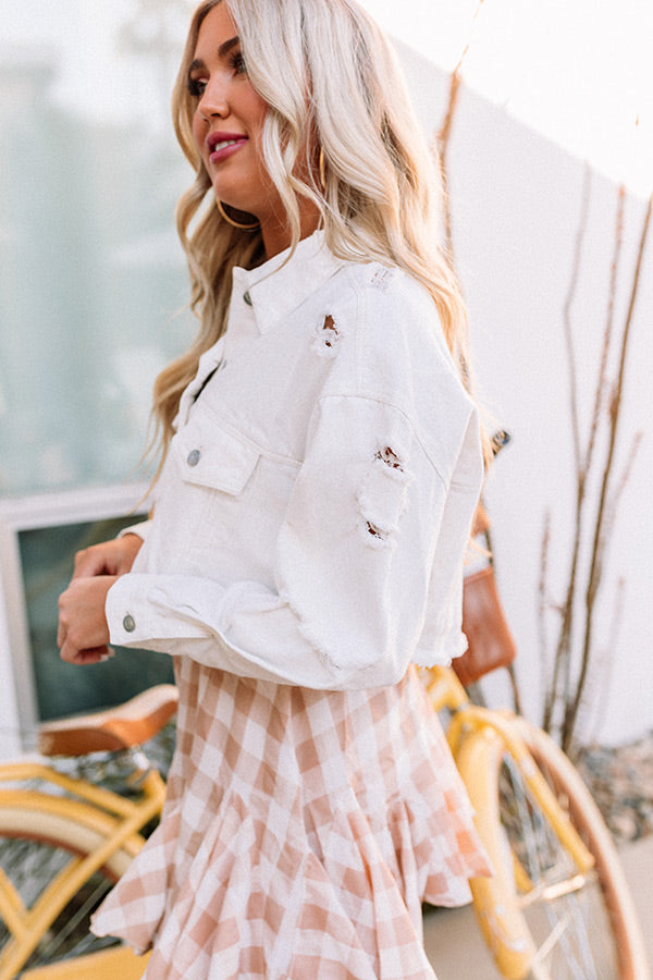 Famous Forever Distressed Denim Jacket In White-Beginning Fashion