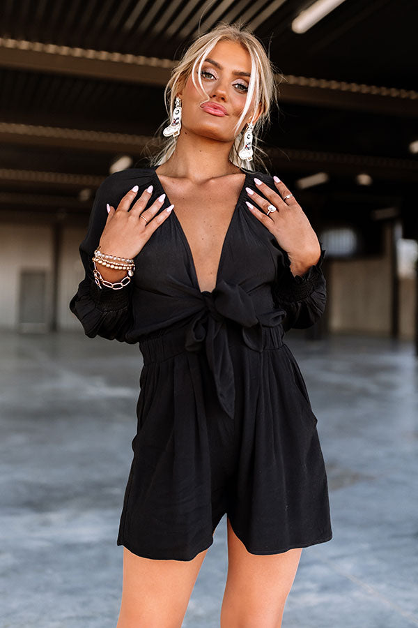 Cali Weekend Front Tie Romper In Black-Beginning Fashion