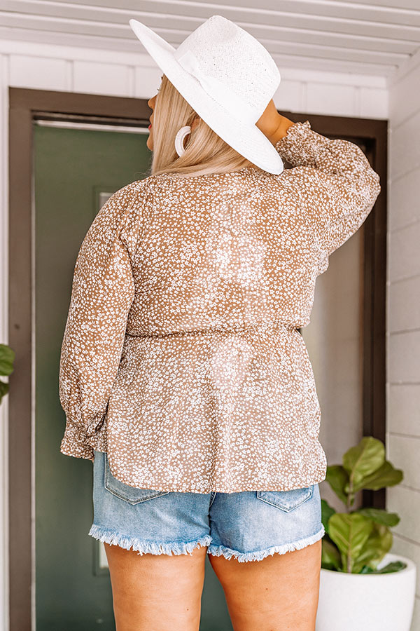 Brighter Than Sunshine Floral Front Tie Top In Mocha Curves-Beginning Fashion