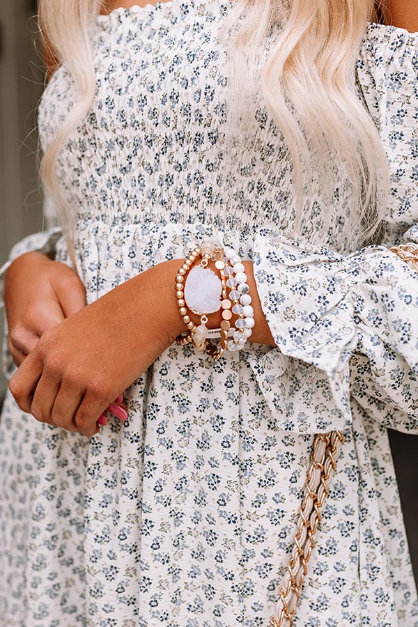 Champagne Secrets Druzy Stone Bracelet Set In White-Beginning Fashion