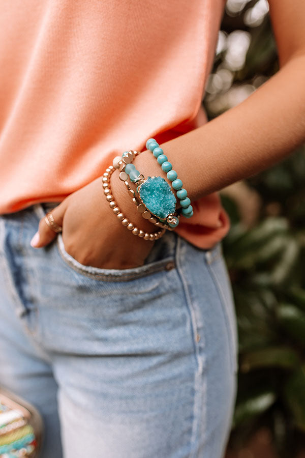 Champagne Secrets Druzy Stone Bracelet Set In Turquoise-Beginning Fashion