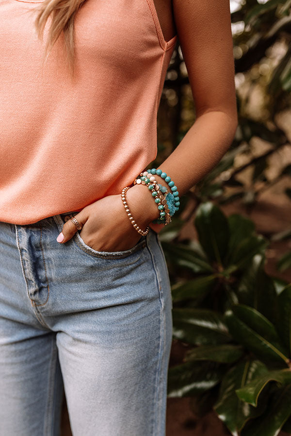 Champagne Secrets Druzy Stone Bracelet Set In Turquoise-Beginning Fashion